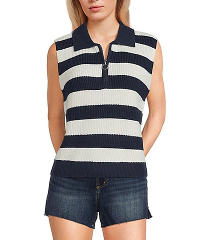 Copper Key Striped Quarter Zip Sweater Vest