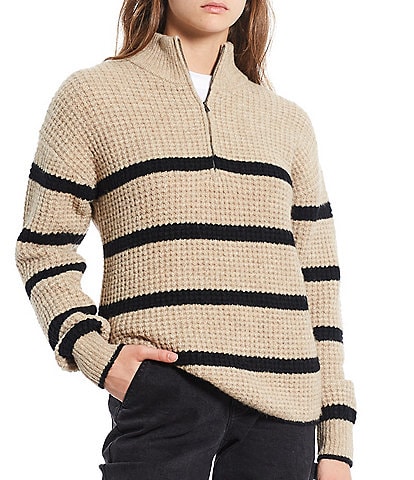 Copper Key Striped Quarter Zip Sweater