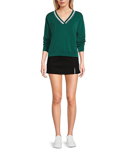 Copper Key V-Neck Contrast Trim Long Sleeve Top