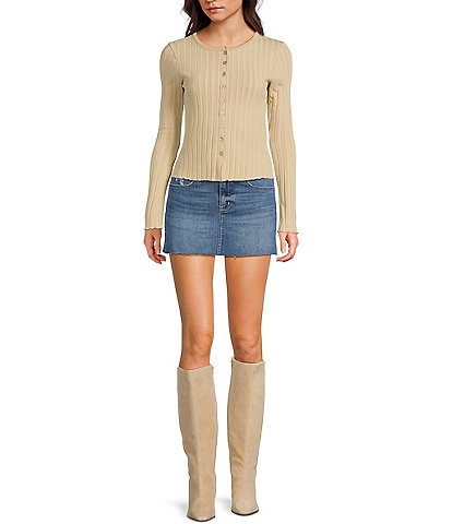 Copper Key Wide Ribbed Knit Button Front Top