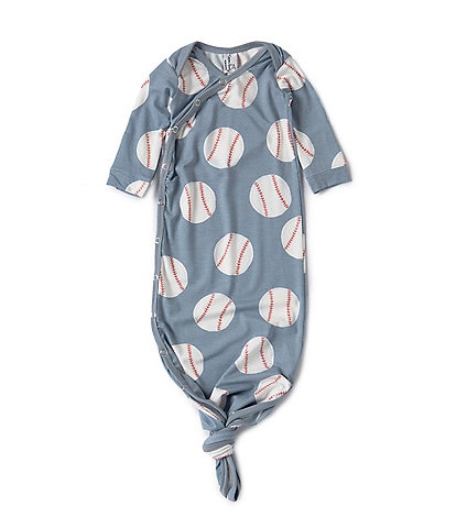 Copper Pearl Baby Boys Newborn-6 Months Slugger Baseball Print Long-Sleeve Knotted Gown