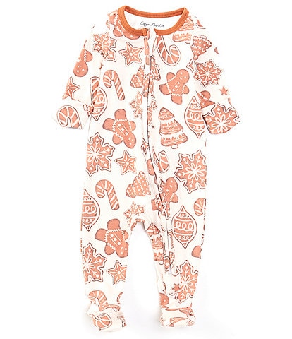 Copper Pearl Baby Newborn-24 Months Christmas Cookie Print Long Sleeve Zip Front Footie