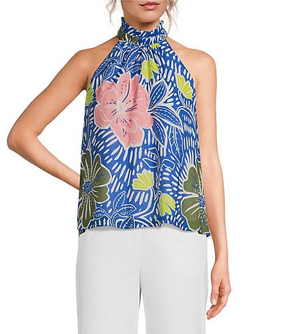 COREY LYNN CALTER Hana Crepe Floral Print Halter Neck Sleeveless Top