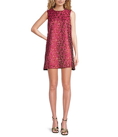 COREY LYNN CALTER Veronica Brocade Floral Print Round Neck Sleeveless Shift Dress