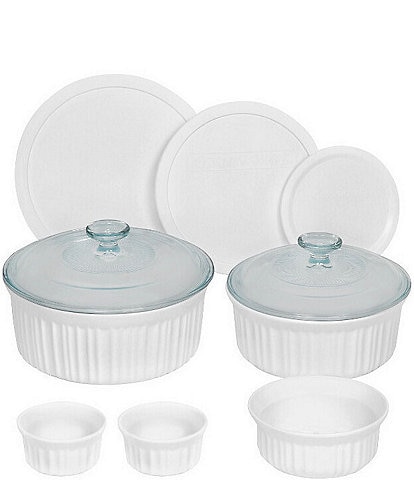 CorningWare French White 10-Piece Round Fluted Oven-to-Table Bakeware Set