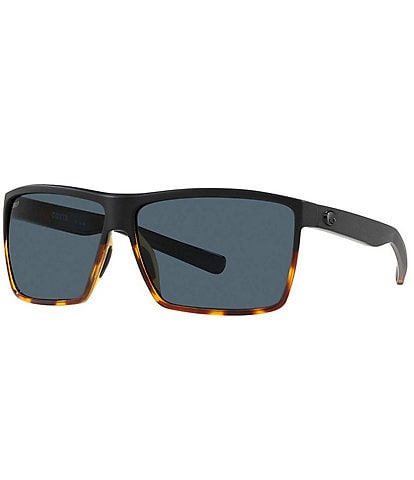 Costa Men's Rincon 63mm Rectangle Black Tortoise Polarized Sunglasses
