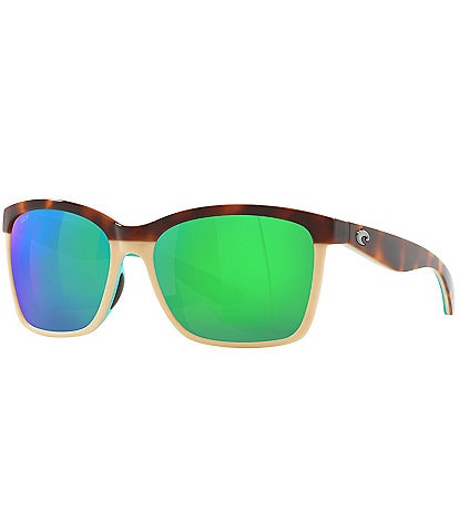 Costa Women's 6S9053 Anaa Tortoise 55mm Mirrored Square Polarized Sunglasses