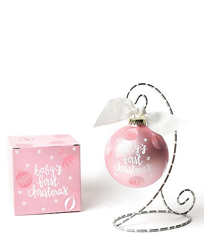 Coton Colors Babys First Pink Glass Ornament with Swirl Stand Set