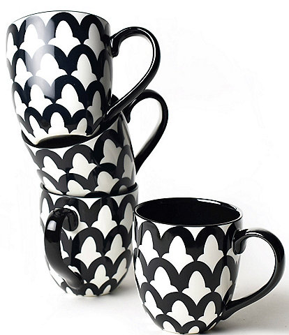 Coton Colors Black Arabesque Mugs, Set of 4