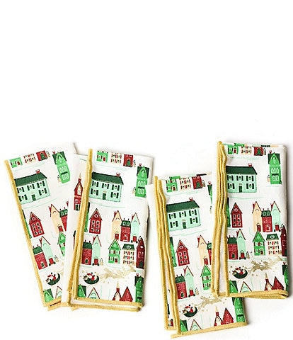 Coton Colors Christmas in The Village  Flying Santa Napkins, Set of 4