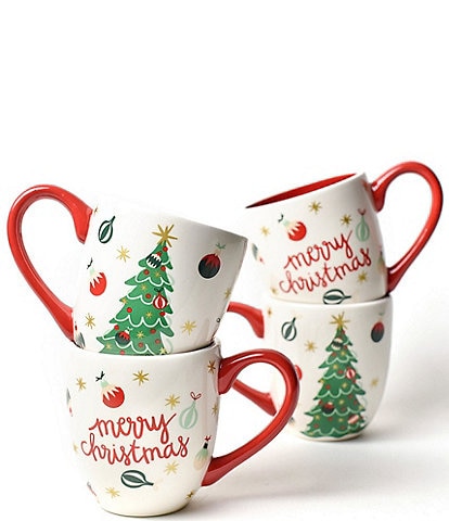 Coton Colors Christmas in The Village Trimmed Tree Mugs, Set of 4