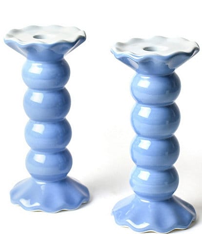 Coton Colors French Blue Medium Knobbed Candle Holder with Ruffle, Set of 2