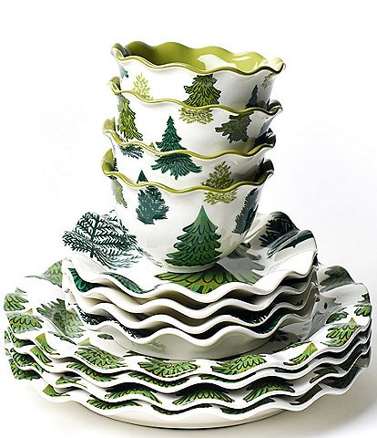 Coton Colors Holiday Fir Forest Collection 12-Piece Dinnerware Set