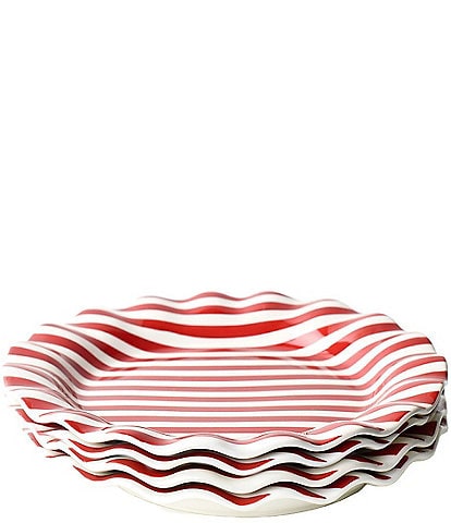 Coton Colors Holiday Red Stripe Ruffle Collection Dinner Plates, Set of 4