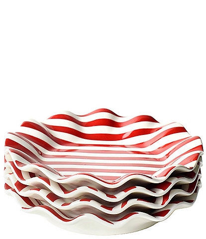 Coton Colors Holiday Red Stripe Ruffle Collection Salad Plates, Set of 4