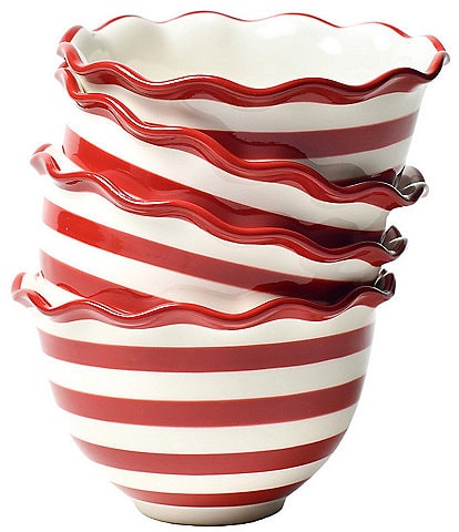 Coton Colors Holiday Red Stripe Ruffle Collection Small Bowls, Set of 4