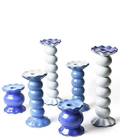 Coton Colors Iris Blue Collection Knobbed Ruffle Candle Holder, 6-Piece Set