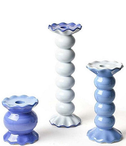 Coton Colors Iris Blue Collection Ruffle Knobbed Candle Holder, 3-Piece Set