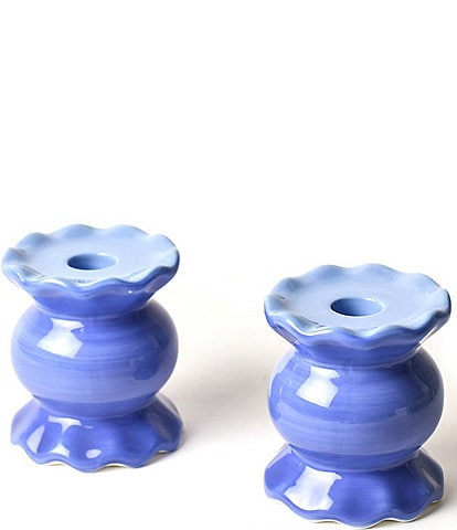 Coton Colors Iris Blue Small Knob Candle Holder with Ruffle, Set of 2