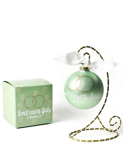 Coton Colors Love Never Fails Glass Ornament with Gold and White Stand Set