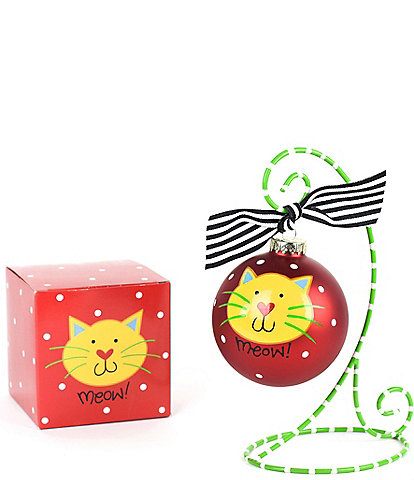 Coton Colors Meow Red Cat Glass Ornament with Swirl Stand Set