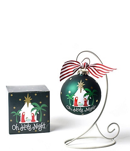 Coton Colors Oh Holy Night Glass Ornament with White Swirl Stand Set