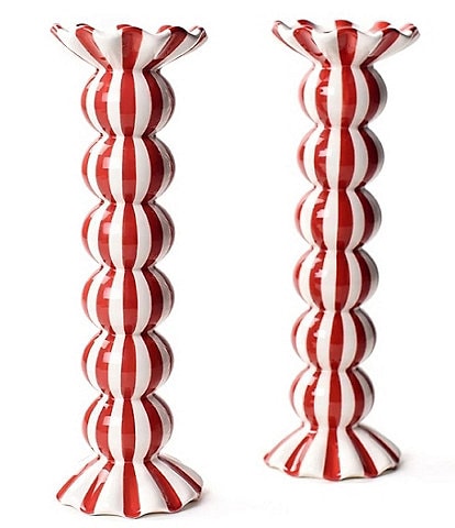 Coton Colors Red Stripe Collection Large 2-Piece Candle Holder Set