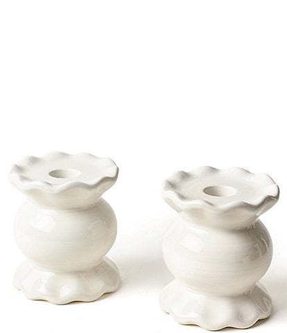 Coton Colors Signature White Small Ruffle Knobbed Candle Holder, Set of 2
