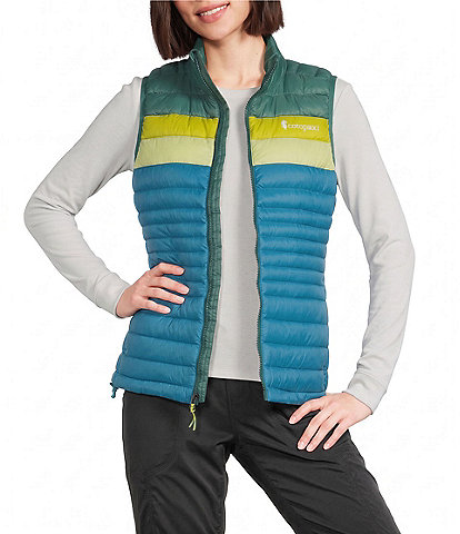 Cotopaxi Fuego Striped Print Down Stand Collar Sleeveless Zip Front Vest