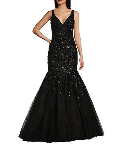 Coya Collection Beaded V-Neck Mermaid Gown