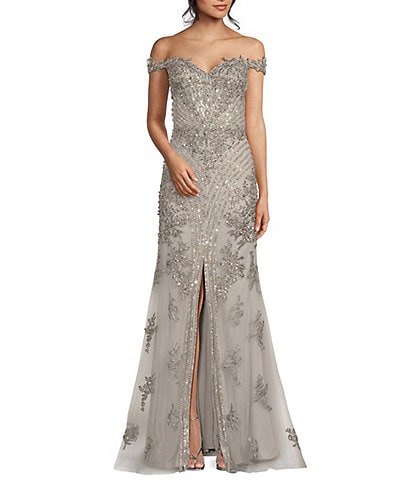 Coya Collection Off-The-Shoulder Beaded Embroidery Mermaid Gown
