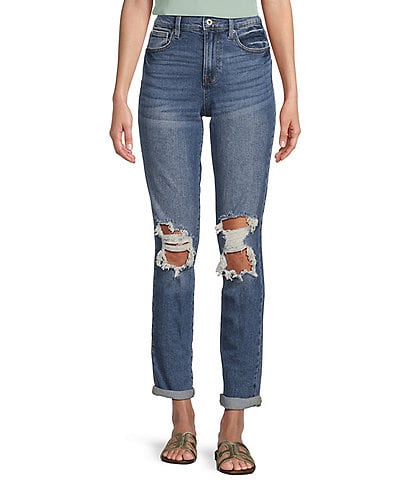 CP Jeans High Rise Destructed Rolled Cuff Mom Jeans