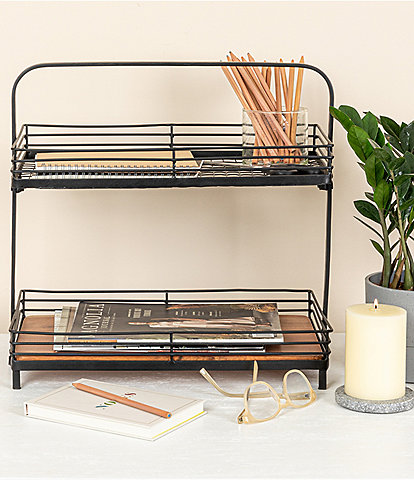 Creative Co-Op Acacia Wood & Metal 2-Tier Stand