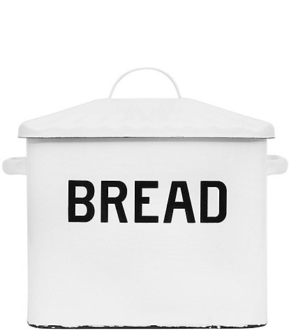 Creative Co Op Farmhouse Enameled Metal Bread Box with Bread Message