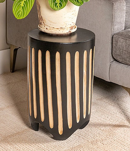 Creative Co Op Hand-Carved Wood Vertical Stripes Side Accent Table