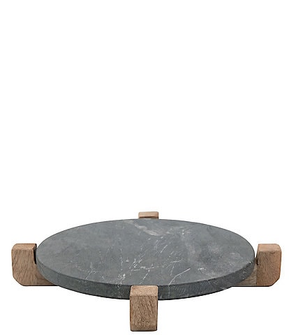 Creative Co Op Marble Serving Board with Mango Wood Stand