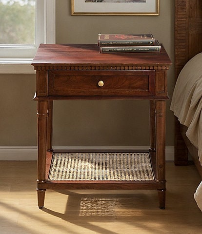 Creative Co Op Maxwelton Solid Wood End Table with Drawer and Woven Cane Storage Shelf
