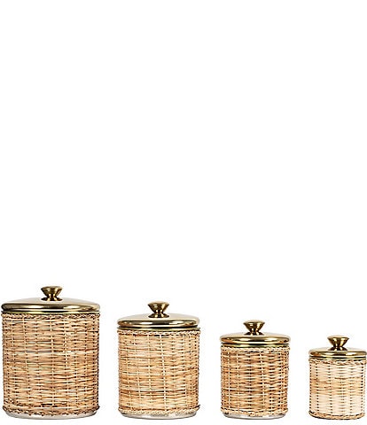 Creative Co Op Rattan Wrapped Stainless Steel Canisters, Set of 4