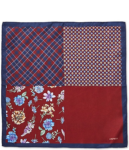 Cremieux Aaron Floral/Plaid Four Square Woven Silk Pocket Square