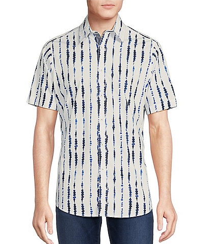 Cremieux Big & Tall Geometic Vertical Print Short Sleeve Shirt