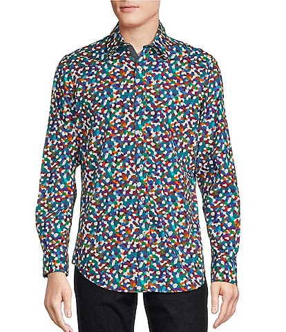 Cremieux Big & Tall Premium Denim Geometric Print Long Sleeve Woven Shirt