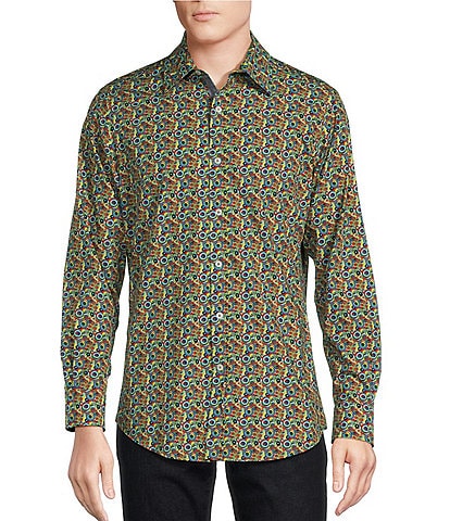 Cremieux Big & Tall Premium Denim Small Geometric Print Long Sleeve Woven Shirt