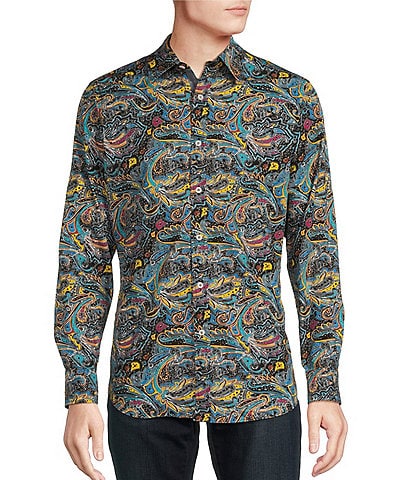 Cremieux Big & Tall Premium Denim Stretch Paisley Print Long Sleeve Woven Shirt