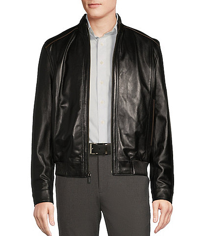 Cremieux Black Lamb Leather Bomber Jacket