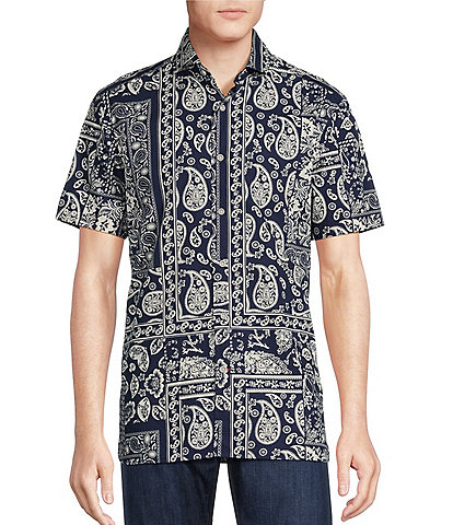 Cremieux Blue Label Block Island Collection Bandana Print Short Sleeve Woven Shirt