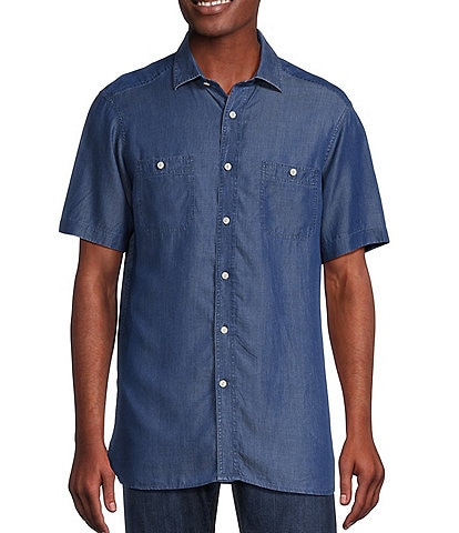 Cremieux Blue Label Block Island Collection Indigo Short Sleeve Woven Shirt