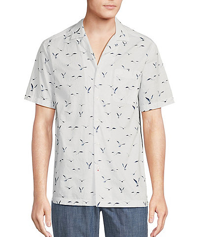 Cremieux Blue Label Block Island Collection Pelican Printed Cotton-Dobby Short Sleeve Woven Camp Shirt