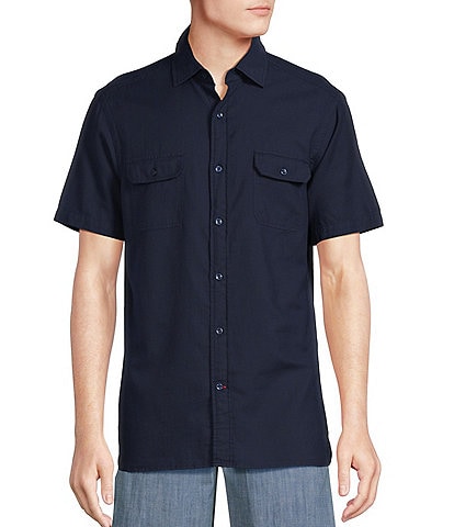 Cremieux Blue Label Block Island Collection Solid Short Sleeve Woven Shirt