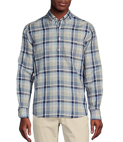 Cremieux Blue Label Camargue Collection Plaid Linen Cotton Long Sleeve Woven Shirt