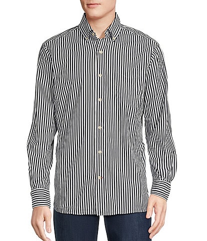 Cremieux Blue Label Classic Fit Capri Washed Stripe Poplin Long Sleeve Woven Shirt
